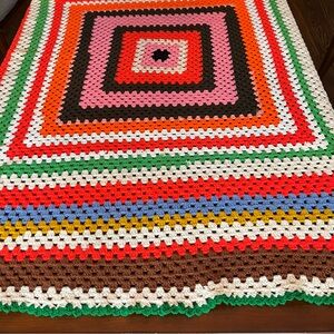 Vintage Handmade Multicolor Geometric Crochet Afghan Blanket Throw